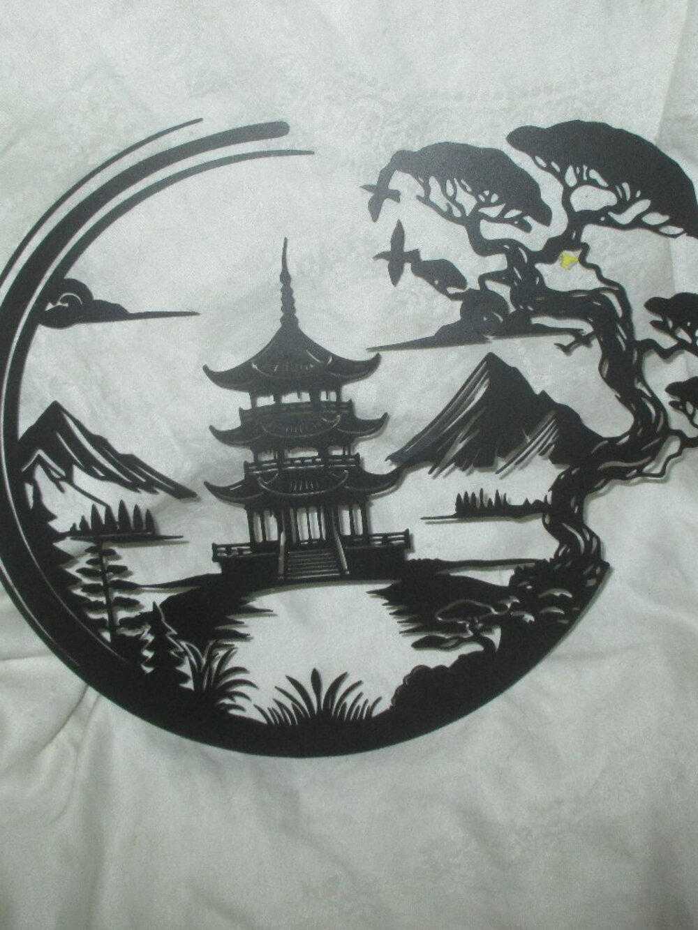 Pagoda and Bonsai Tree Metal Wall Art, Zen Landscape Wall Decor